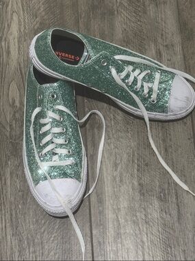 Converse Glitter Low-Top Sneakers - Green with White Accents
